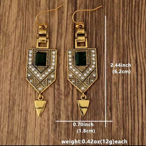 Marquis Ethnic Vintage Emerald Bronze Brushed Earrings - Picture 4 of 10